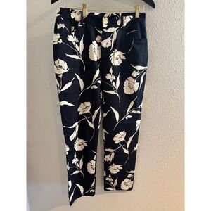 Lauren Ralph Lauren Floral Print Pants Petite Size‎ 8P Black Cream